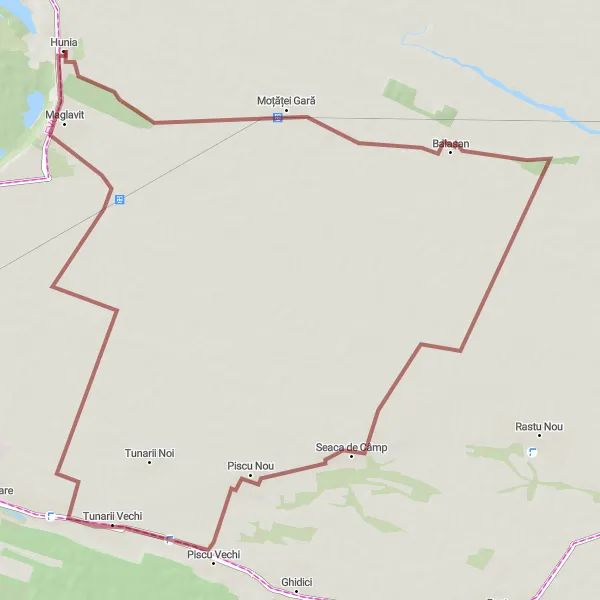 Map miniature of "Gravel Discovery" cycling inspiration in Sud-Vest Oltenia, Romania. Generated by Tarmacs.app cycling route planner