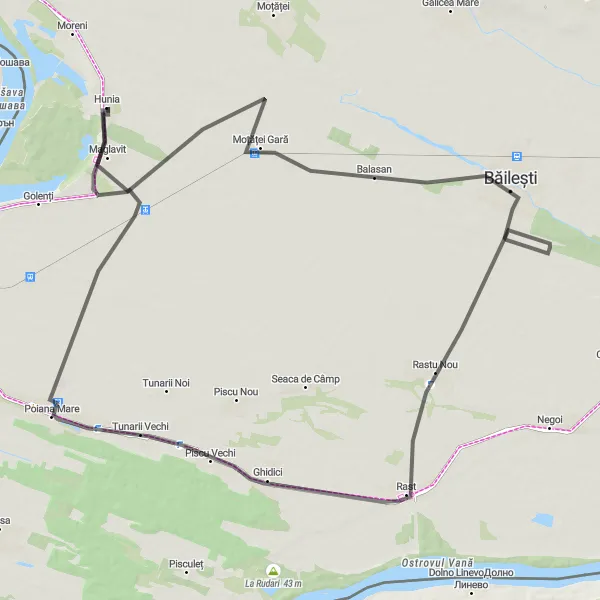 Map miniature of "Tranquil Escape" cycling inspiration in Sud-Vest Oltenia, Romania. Generated by Tarmacs.app cycling route planner