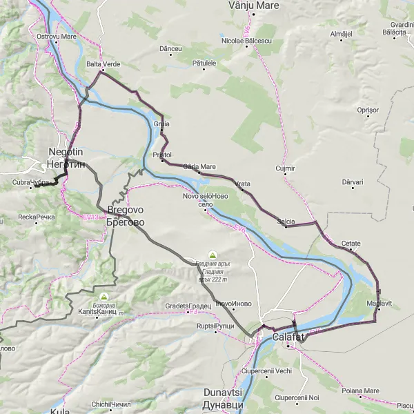 Map miniature of "Breathtaking Oltenia" cycling inspiration in Sud-Vest Oltenia, Romania. Generated by Tarmacs.app cycling route planner