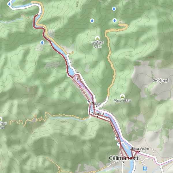 Map miniature of "The Gravel Adventure" cycling inspiration in Sud-Vest Oltenia, Romania. Generated by Tarmacs.app cycling route planner