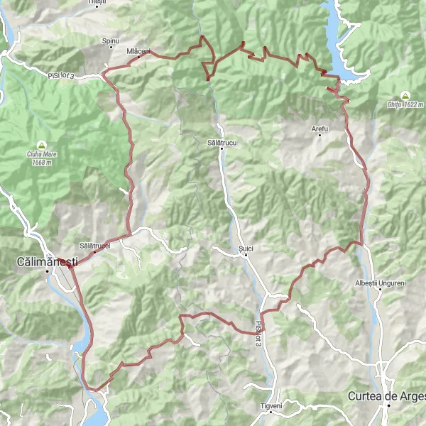 Map miniature of "Off-Road Adventure" cycling inspiration in Sud-Vest Oltenia, Romania. Generated by Tarmacs.app cycling route planner