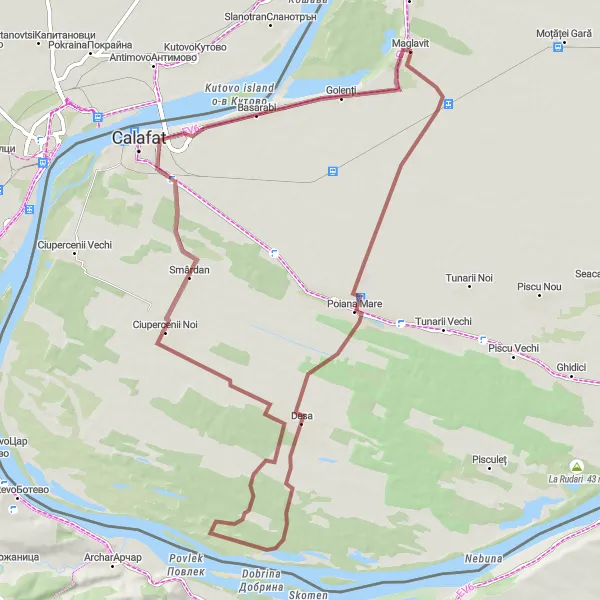 Map miniature of "The Gravel Valley Loop" cycling inspiration in Sud-Vest Oltenia, Romania. Generated by Tarmacs.app cycling route planner