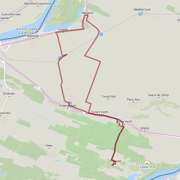 Map miniature of "Scenic Gravel Escape" cycling inspiration in Sud-Vest Oltenia, Romania. Generated by Tarmacs.app cycling route planner