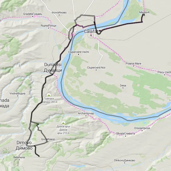 Map miniature of "Exploring Rural Landscapes" cycling inspiration in Sud-Vest Oltenia, Romania. Generated by Tarmacs.app cycling route planner