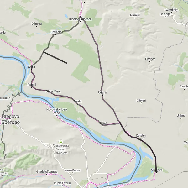 Map miniature of "Countryside Escape" cycling inspiration in Sud-Vest Oltenia, Romania. Generated by Tarmacs.app cycling route planner