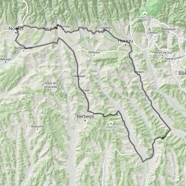 Map miniature of "The Majestic Marița Loop" cycling inspiration in Sud-Vest Oltenia, Romania. Generated by Tarmacs.app cycling route planner