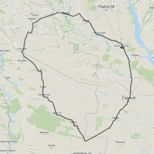 Map miniature of "Apele Vii Loop" cycling inspiration in Sud-Vest Oltenia, Romania. Generated by Tarmacs.app cycling route planner