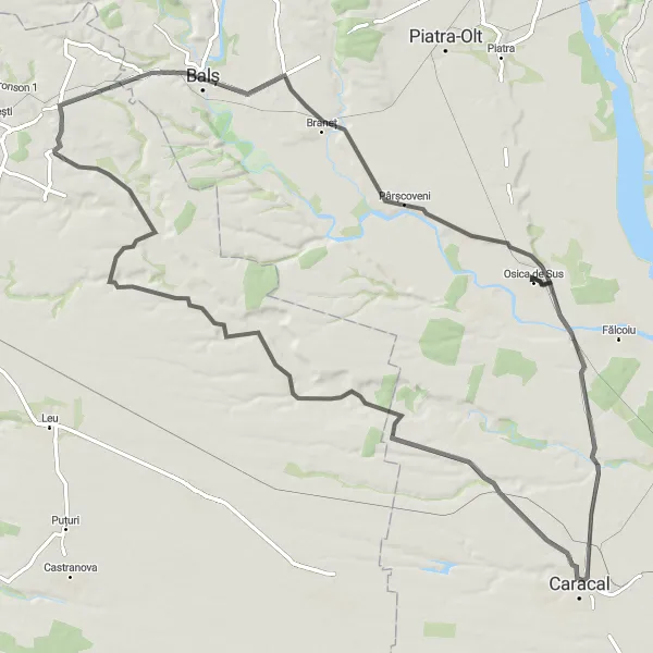 Map miniature of "Drăgotești Loop" cycling inspiration in Sud-Vest Oltenia, Romania. Generated by Tarmacs.app cycling route planner