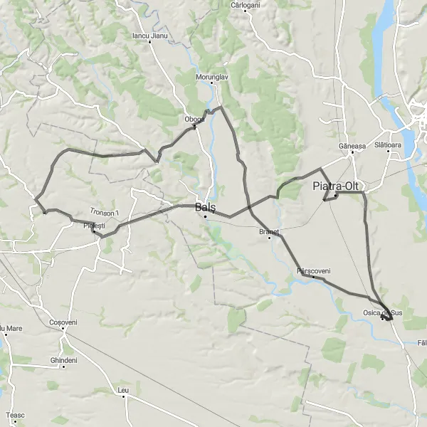 Map miniature of "Piatra Loop" cycling inspiration in Sud-Vest Oltenia, Romania. Generated by Tarmacs.app cycling route planner