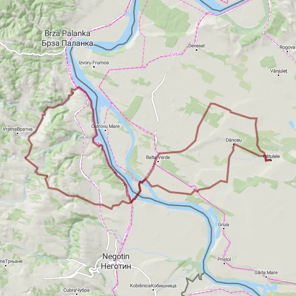 Map miniature of "Gravel Adventure" cycling inspiration in Sud-Vest Oltenia, Romania. Generated by Tarmacs.app cycling route planner