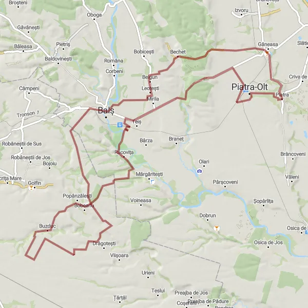 Map miniature of "Piatra-PAPA-Colonețu-Smadovici" cycling inspiration in Sud-Vest Oltenia, Romania. Generated by Tarmacs.app cycling route planner