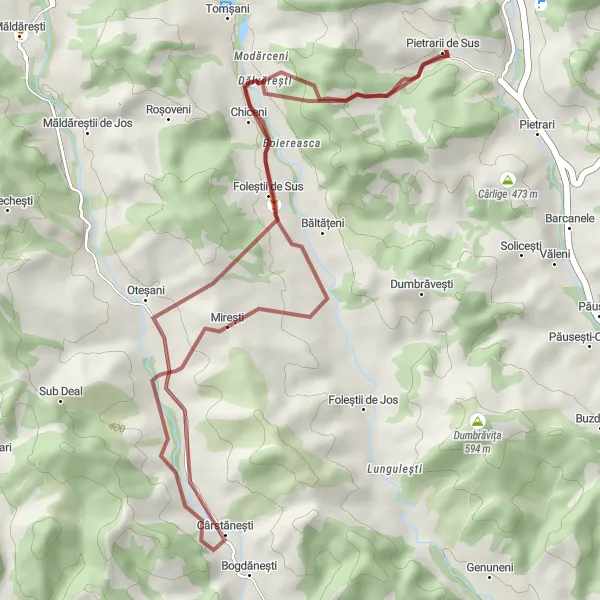 Map miniature of "Gravel Delights" cycling inspiration in Sud-Vest Oltenia, Romania. Generated by Tarmacs.app cycling route planner