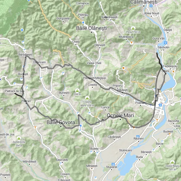 Map miniature of "Negrosu and Olteni Road Trip" cycling inspiration in Sud-Vest Oltenia, Romania. Generated by Tarmacs.app cycling route planner