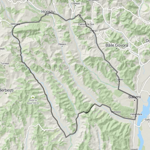 Map miniature of "Scenic Road Adventure" cycling inspiration in Sud-Vest Oltenia, Romania. Generated by Tarmacs.app cycling route planner