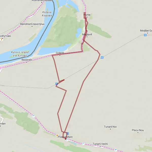 Map miniature of "Gravel Route from Poiana Mare to Golenți" cycling inspiration in Sud-Vest Oltenia, Romania. Generated by Tarmacs.app cycling route planner