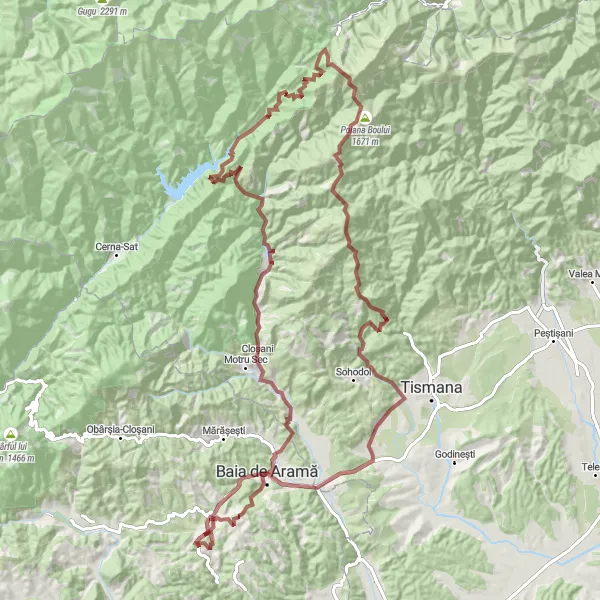 Map miniature of "The Dochiciului Hill Gravel Adventure" cycling inspiration in Sud-Vest Oltenia, Romania. Generated by Tarmacs.app cycling route planner