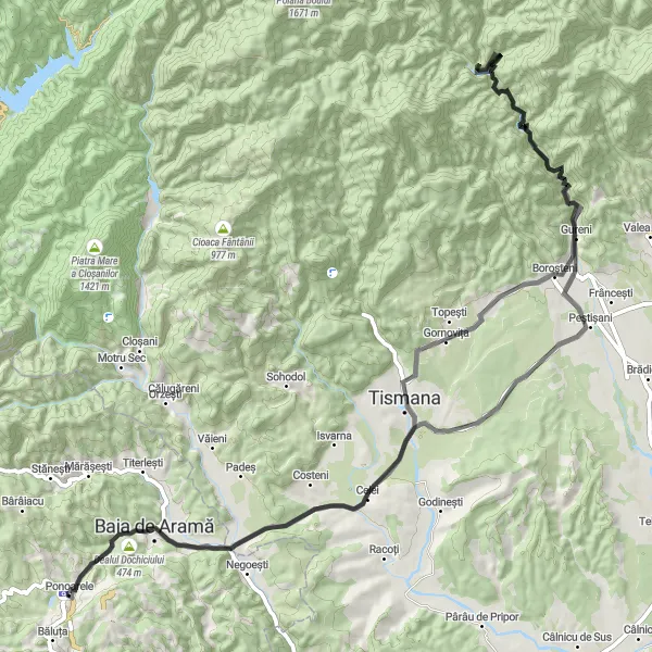 Map miniature of "The Apa Neagră Road Adventure" cycling inspiration in Sud-Vest Oltenia, Romania. Generated by Tarmacs.app cycling route planner