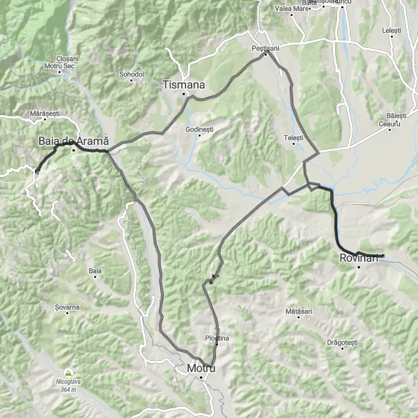 Map miniature of "The Dochiciului Hill Loop" cycling inspiration in Sud-Vest Oltenia, Romania. Generated by Tarmacs.app cycling route planner