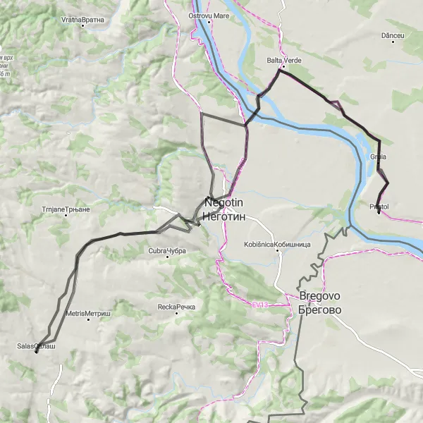Map miniature of "Milosevo Ride" cycling inspiration in Sud-Vest Oltenia, Romania. Generated by Tarmacs.app cycling route planner