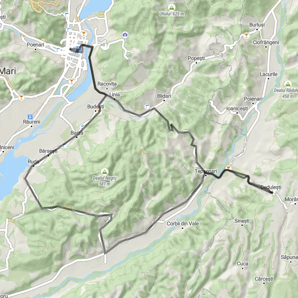 Map miniature of "Countryside Discovery: Scenic Road Cycling Route" cycling inspiration in Sud-Vest Oltenia, Romania. Generated by Tarmacs.app cycling route planner