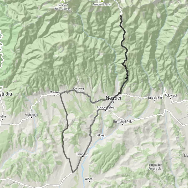 Map miniature of "Novaci and Rânca Epic Loop" cycling inspiration in Sud-Vest Oltenia, Romania. Generated by Tarmacs.app cycling route planner