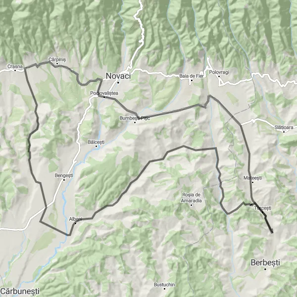 Map miniature of "Oltenia Countryside Exploration" cycling inspiration in Sud-Vest Oltenia, Romania. Generated by Tarmacs.app cycling route planner