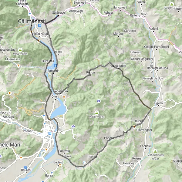 Map miniature of "The Scenic Route" cycling inspiration in Sud-Vest Oltenia, Romania. Generated by Tarmacs.app cycling route planner