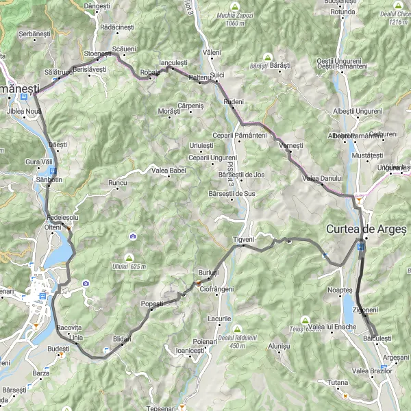 Map miniature of "The Paltenu Challenge" cycling inspiration in Sud-Vest Oltenia, Romania. Generated by Tarmacs.app cycling route planner