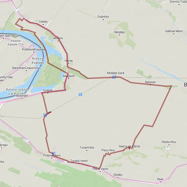 Map miniature of "Gravel Adventure through Seaca de Câmp" cycling inspiration in Sud-Vest Oltenia, Romania. Generated by Tarmacs.app cycling route planner