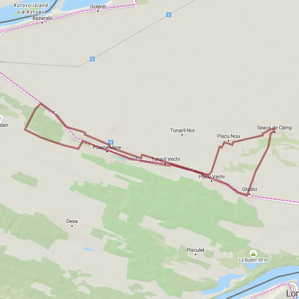 Map miniature of "Short Gravel Ride near Seaca de Câmp" cycling inspiration in Sud-Vest Oltenia, Romania. Generated by Tarmacs.app cycling route planner