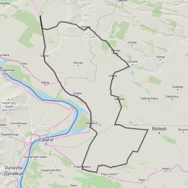 Map miniature of "Scenic Route through Sud-Vest Oltenia" cycling inspiration in Sud-Vest Oltenia, Romania. Generated by Tarmacs.app cycling route planner