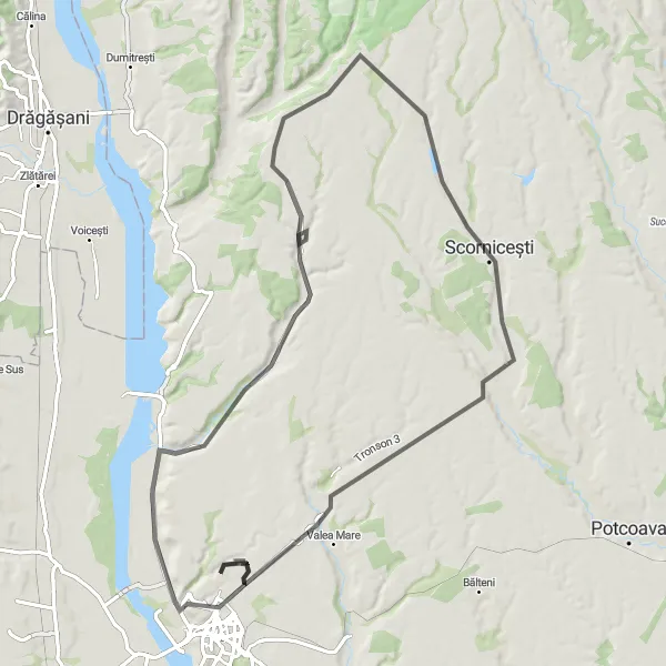 Map miniature of "The Slatina Scenic Loop" cycling inspiration in Sud-Vest Oltenia, Romania. Generated by Tarmacs.app cycling route planner