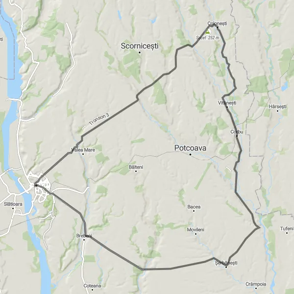 Map miniature of "The Countryside Delight" cycling inspiration in Sud-Vest Oltenia, Romania. Generated by Tarmacs.app cycling route planner