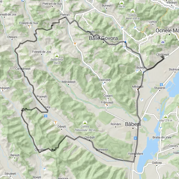 Map miniature of "Scenic Beauty and Historical Marvels" cycling inspiration in Sud-Vest Oltenia, Romania. Generated by Tarmacs.app cycling route planner