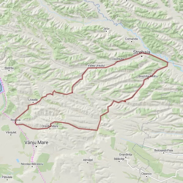 Map miniature of "Gravel Adventure" cycling inspiration in Sud-Vest Oltenia, Romania. Generated by Tarmacs.app cycling route planner