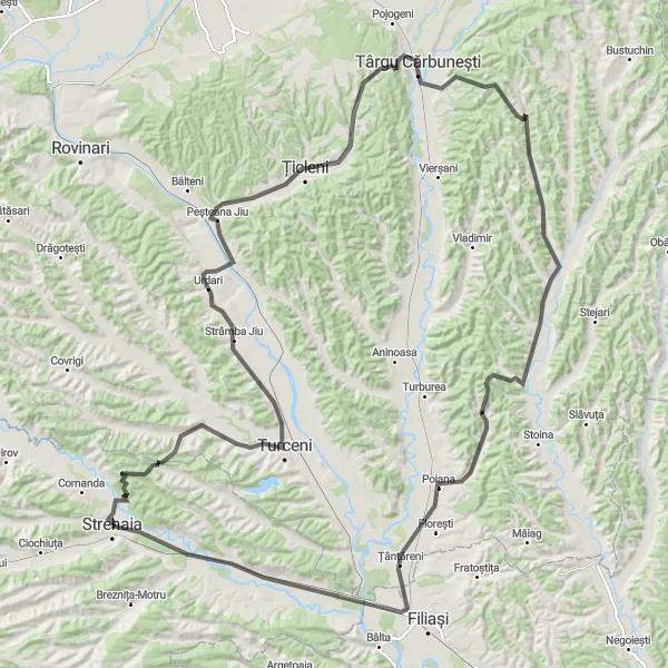 Map miniature of "Strehaia Heritage" cycling inspiration in Sud-Vest Oltenia, Romania. Generated by Tarmacs.app cycling route planner