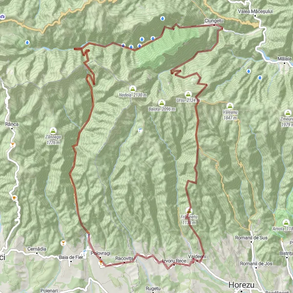 Map miniature of "Gravel Adventure to Polovragi" cycling inspiration in Sud-Vest Oltenia, Romania. Generated by Tarmacs.app cycling route planner