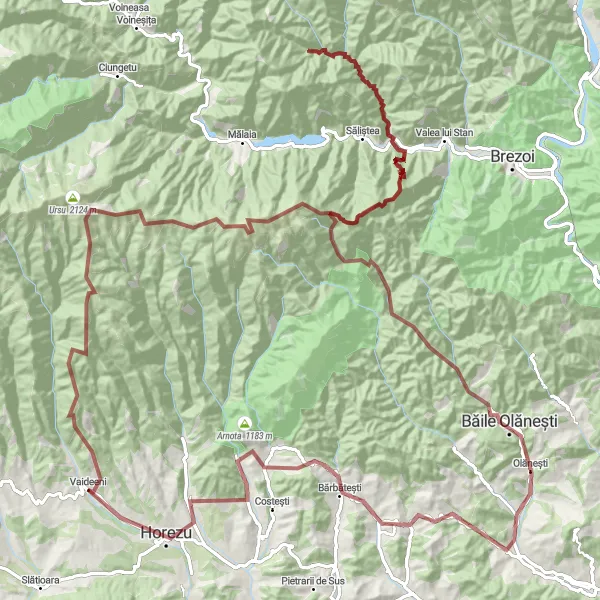 Map miniature of "Stogu Mountain Challenge" cycling inspiration in Sud-Vest Oltenia, Romania. Generated by Tarmacs.app cycling route planner