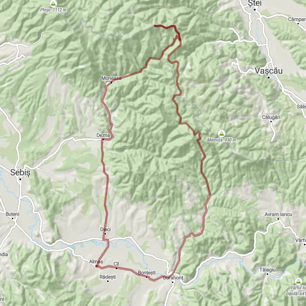 Map miniature of "Dezna Loop" cycling inspiration in Vest, Romania. Generated by Tarmacs.app cycling route planner