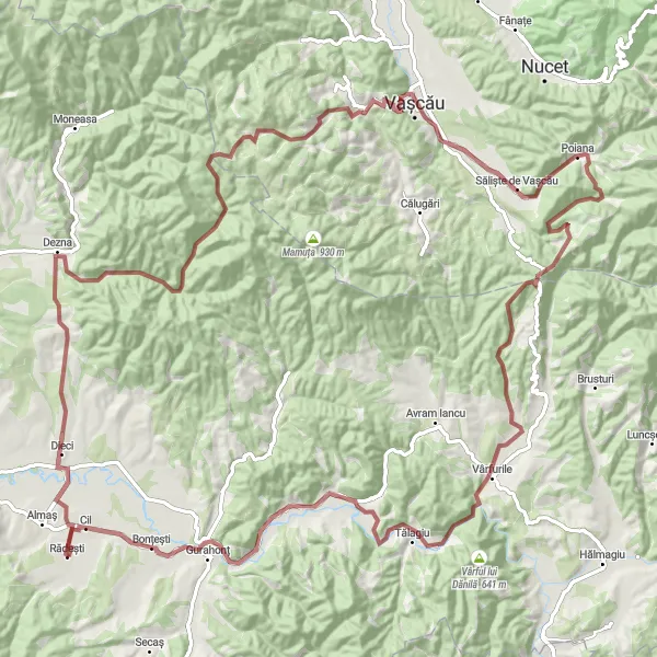 Map miniature of "Gravel Paradise" cycling inspiration in Vest, Romania. Generated by Tarmacs.app cycling route planner