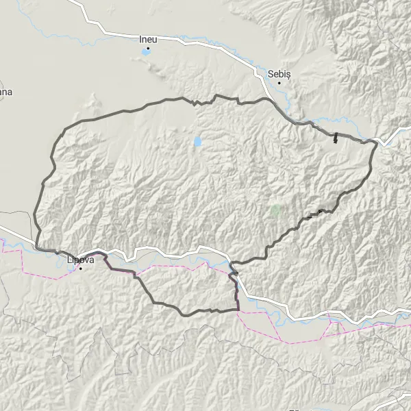 Map miniature of "Transcending Hills" cycling inspiration in Vest, Romania. Generated by Tarmacs.app cycling route planner