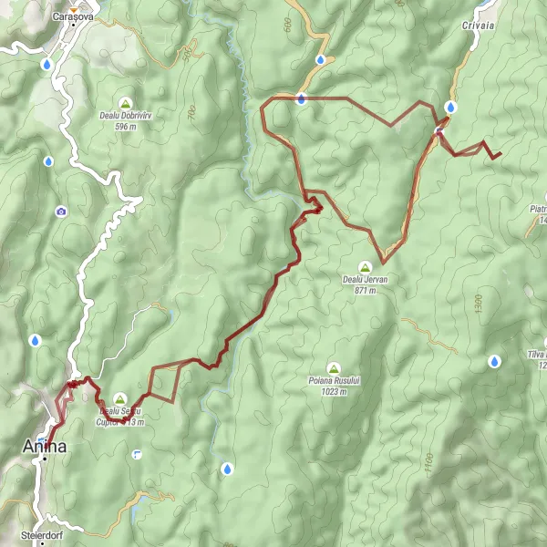 Map miniature of "Gravel Adventure in Anina" cycling inspiration in Vest, Romania. Generated by Tarmacs.app cycling route planner