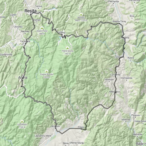 Map miniature of "The Gărâna Adventure" cycling inspiration in Vest, Romania. Generated by Tarmacs.app cycling route planner