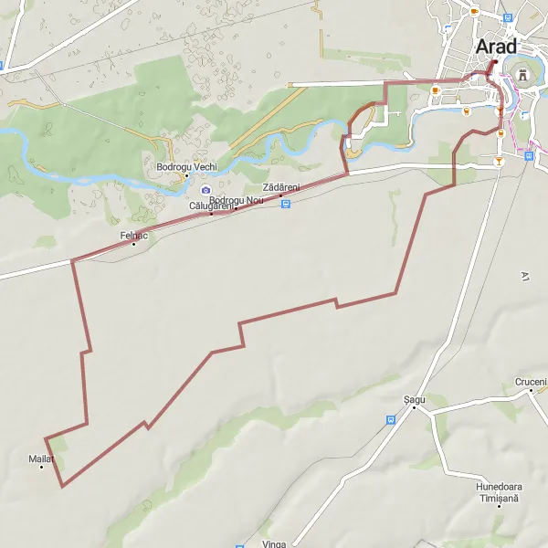 Map miniature of "Arad Countryside Escape" cycling inspiration in Vest, Romania. Generated by Tarmacs.app cycling route planner