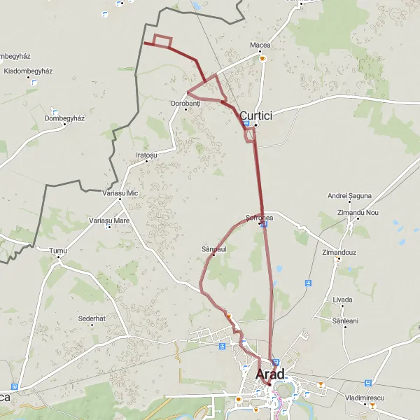 Map miniature of "Arad Gravel Expedition" cycling inspiration in Vest, Romania. Generated by Tarmacs.app cycling route planner