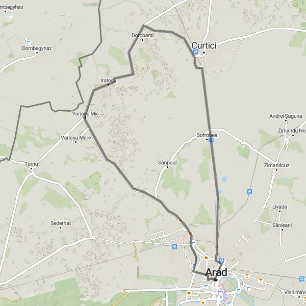 Map miniature of "Arad Road Scenic Route" cycling inspiration in Vest, Romania. Generated by Tarmacs.app cycling route planner