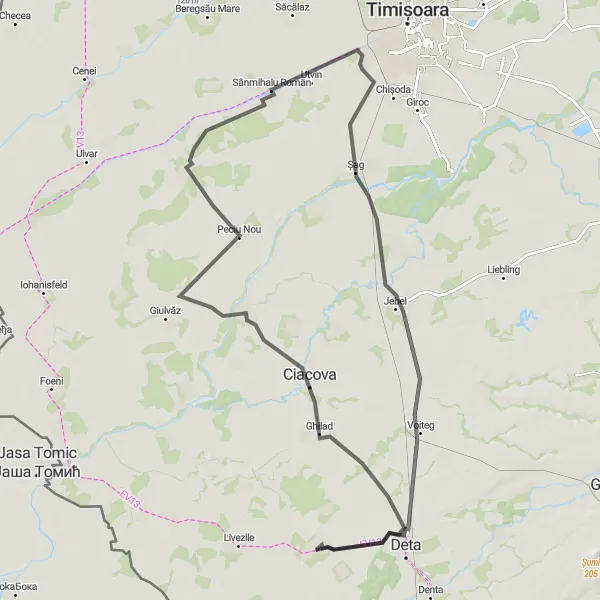 Map miniature of "Banloc Castle Loop" cycling inspiration in Vest, Romania. Generated by Tarmacs.app cycling route planner