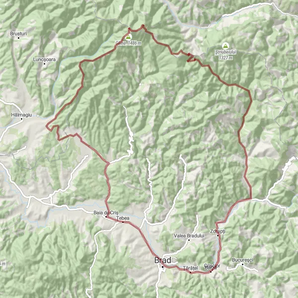 Map miniature of "Rugged Escape" cycling inspiration in Vest, Romania. Generated by Tarmacs.app cycling route planner