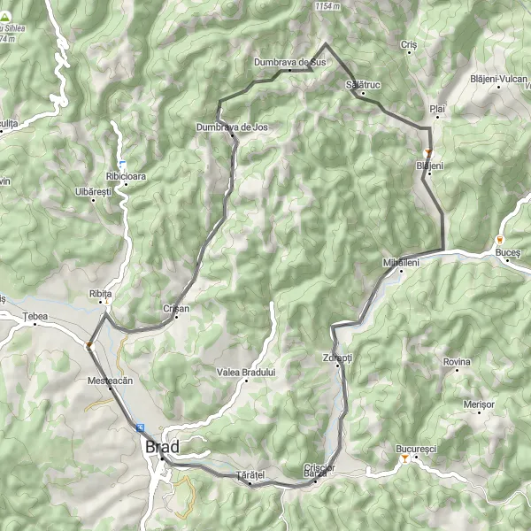 Map miniature of "Barza Loop" cycling inspiration in Vest, Romania. Generated by Tarmacs.app cycling route planner