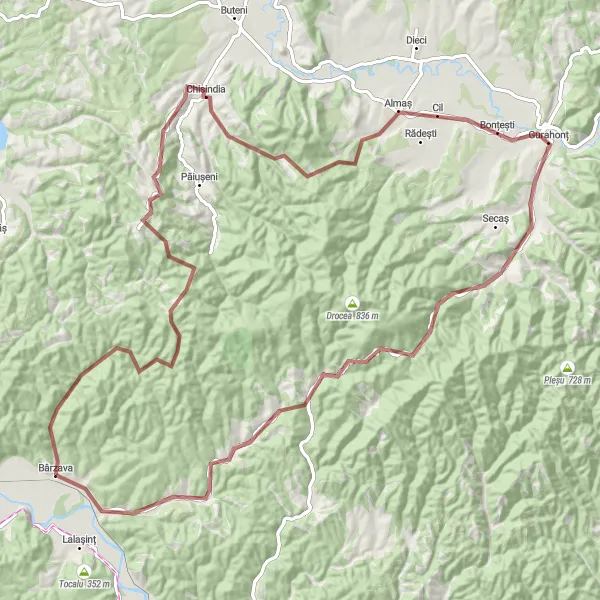 Map miniature of "Bârzava to Slatina de Mureș Gravel Route" cycling inspiration in Vest, Romania. Generated by Tarmacs.app cycling route planner